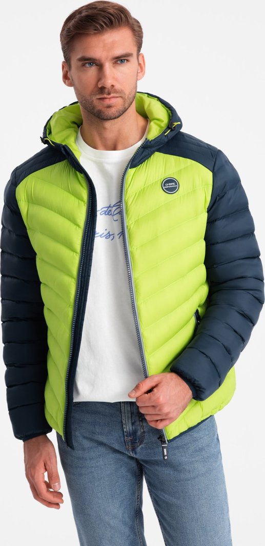 Kurtka męska Ombre Nylonowa pikowana kurtka męska w stylu sportowym  limonkowa V4 OM-JALP-0185 XXL 1