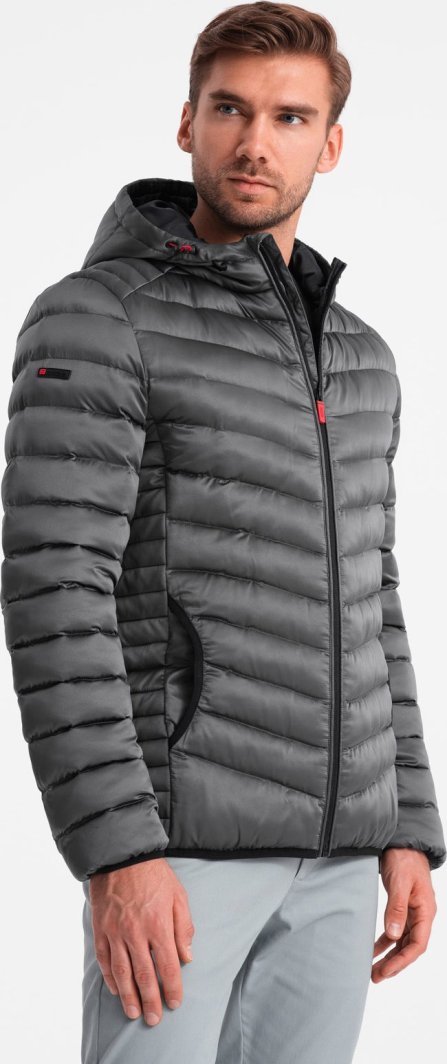Kurtka męska Ombre Lekko ocieplona pikowana kurtka męska z satynowym wykończeniem  grafitowa V14 OM-JALP-0180 XL 1