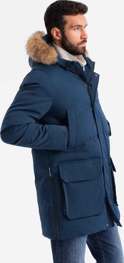 Kurtka męska Ombre Długa ocieplana męska kurtka parka z rozpinanym dołem  granatowa V5 OM-JALJ-0184 XL 1