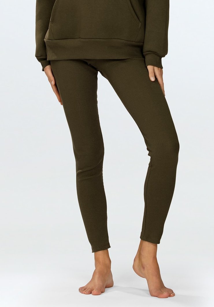 Dkaren Legginsy Halima KHAKI BAWEŁNA PRĄŻKI (kolor khaki, rozmiar L) 1