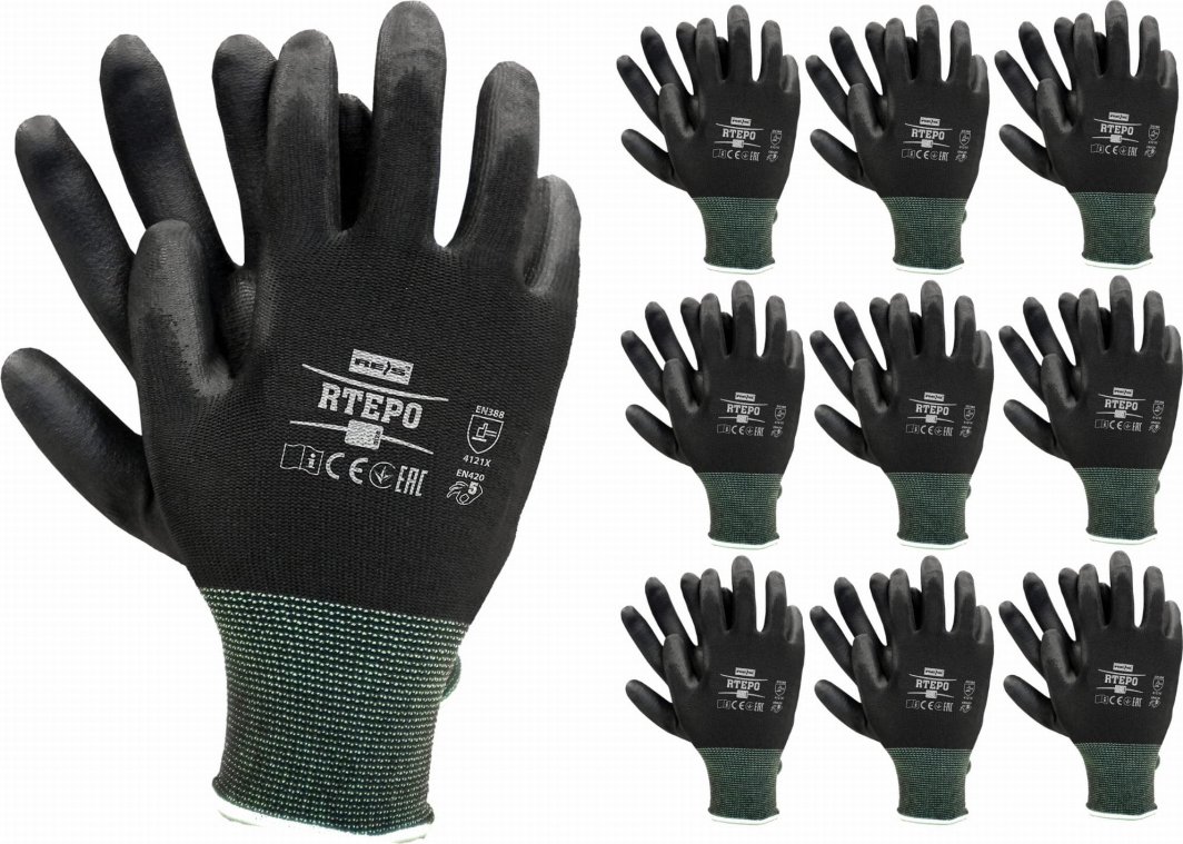 Reis Rękawice robocze / Czarne / RTEPO_BB - 10 par (10 - XL) 1