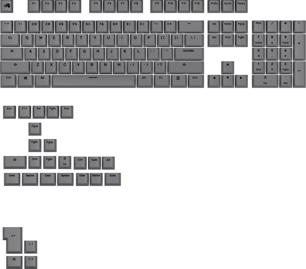 Glorious Glorious GPBT Basics Keycaps, ANSI Layout (US), PBT, Dye-Sub - Armor Grey 1
