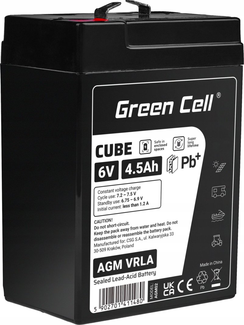 Green Cell Green Cell Cube AGM VRLA IP54 6V 4.5Ah bezobsługowy akumulator do systemu alarmowego kasy fiskalnej zabawki 1
