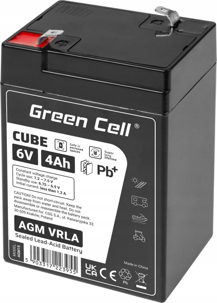 Green Cell Green Cell Cube AGM VRLA IP54 6V 4Ah bezobsługowy akumulator do systemu alarmowego kasy fiskalnej zabawki 1