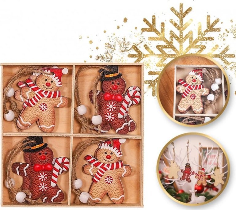 eCarla Komplet zawieszek choinkowych PIERNICZKI drewniane 12 sztuk w opakowaniu BSN46 1