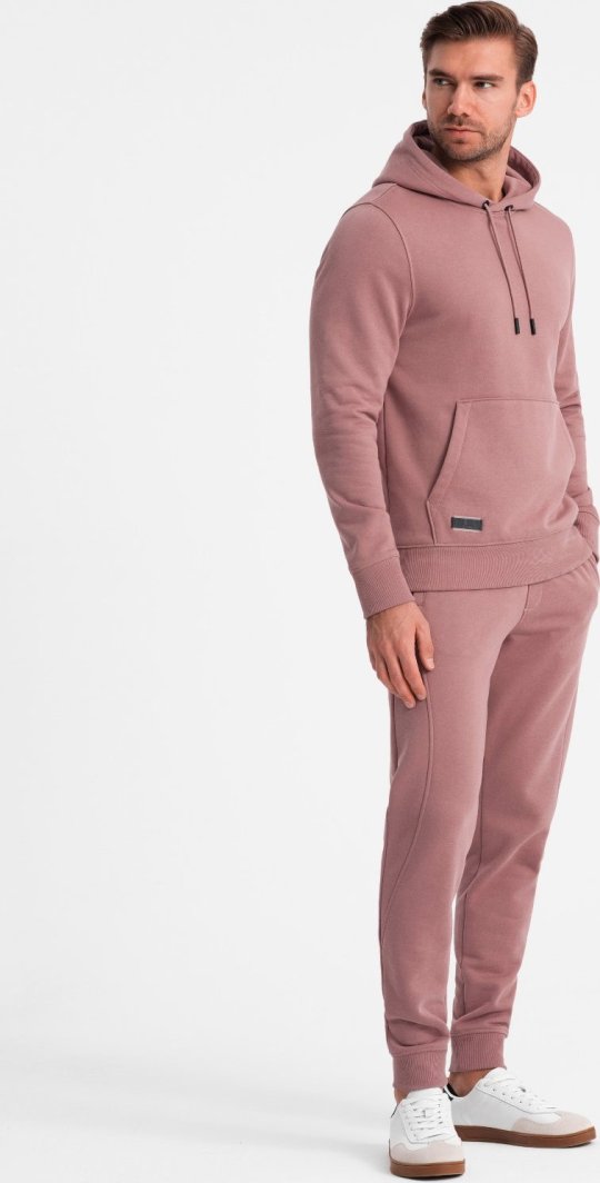 Ombre Męski komplet bawełniany dresowy BASIC bluza kangurka + joggery  ciemnoróżowy V4 Z85 XXL 1