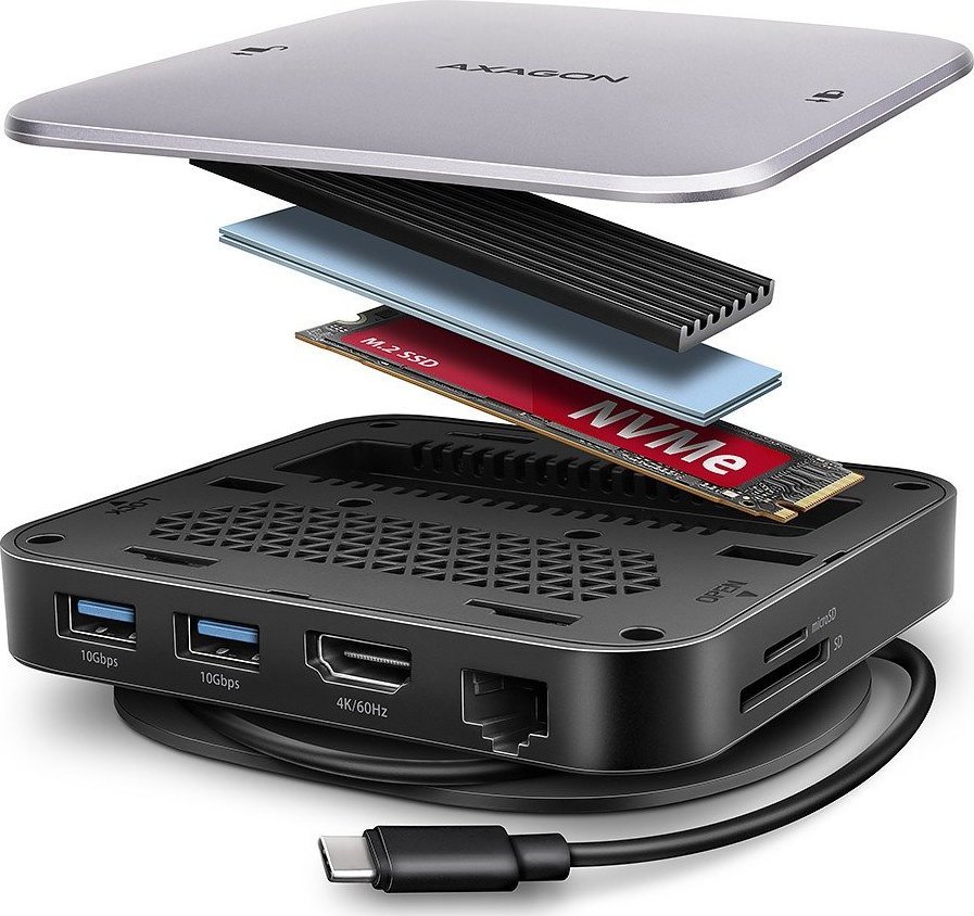 HUB USB Axagon 1x RJ-45 1x SD 1x USB-C PD 1x HDMI  + 2x USB-A 3.0 3.1 Gen1 (HMC-UFO) 1