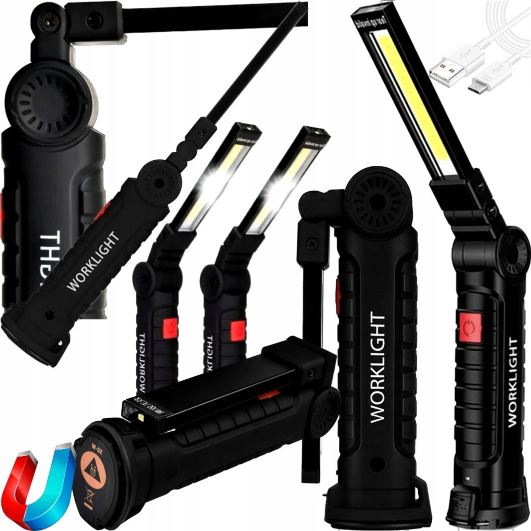 Sferazabawek LAMPKA WARSZTATOWA COB LATARKA Z MAGNESEM + HAK USB 5w1 DO WARSZTATU MOCNA 1