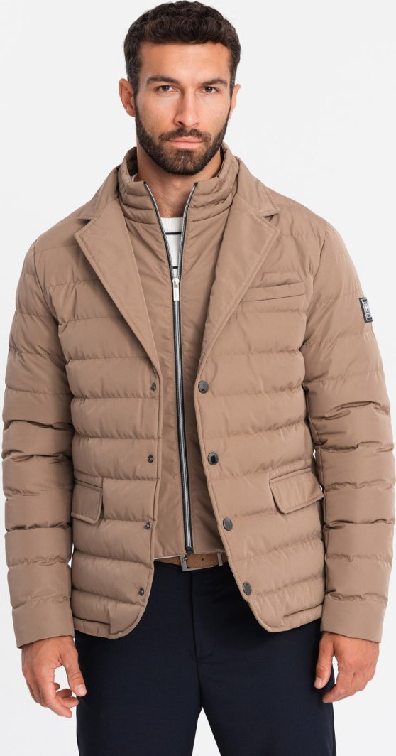 Kurtka męska Ombre Pikowana męska kurtka o kroju marynarki  beżowa V5 OM-JALP-0188 XL 1