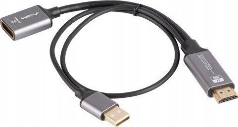 Lanberg Kabel adapter Lanberg HDMI (M) -> Displayport (F) 4K na kablu 20cm srebrny 1