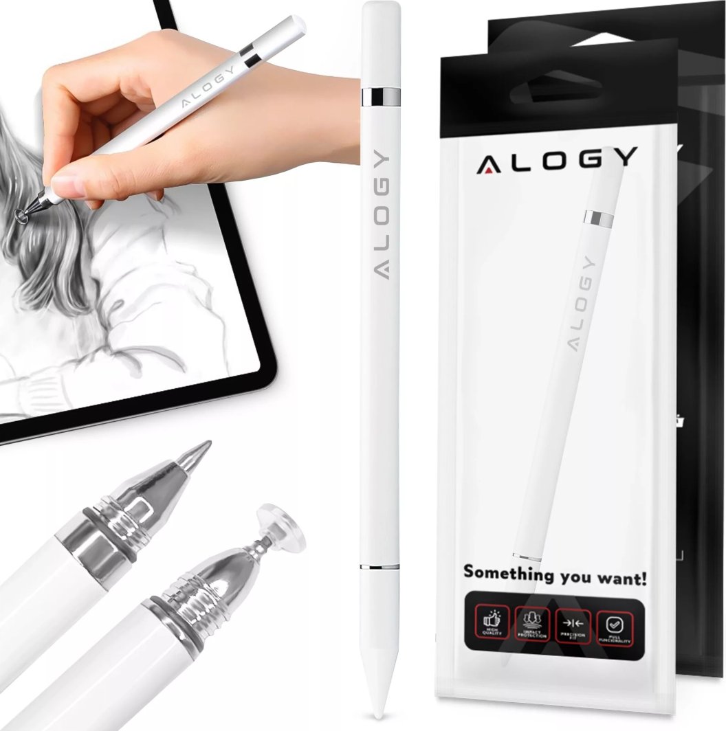 Rysik Alogy Rysik 2w1 Alogy dotykowy pojemnościowy precyzyjny do ekranu telefonu tabletu z długopisem Biały 1
