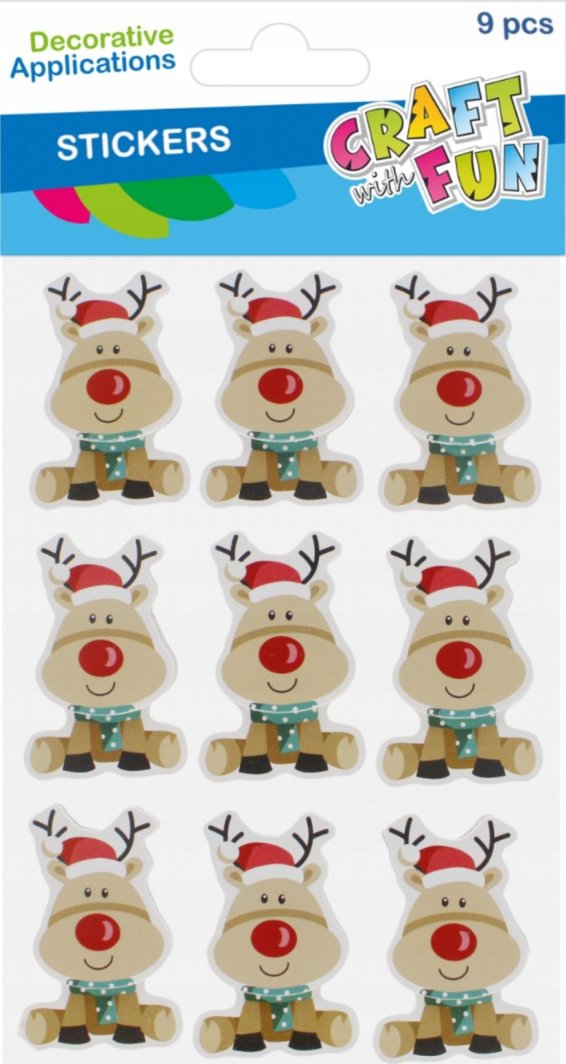 Dekoracja świąteczna Craft with Fun OZDOBA BN NAKLEJKI RENIFER 3D 9SZT CF PBH 12/144 1