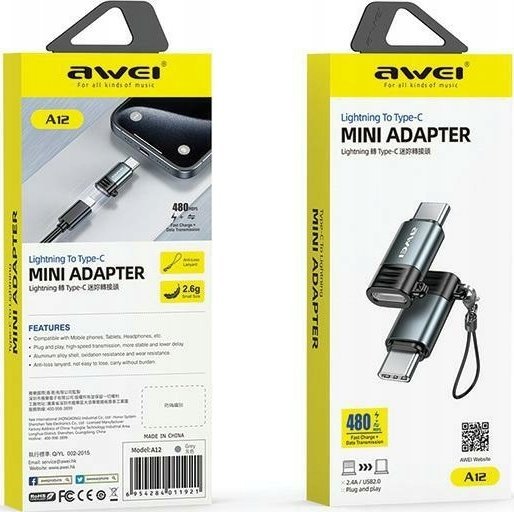 Awei A12 USB-C - Lightning Szary - Adapter USB - Morele.net
