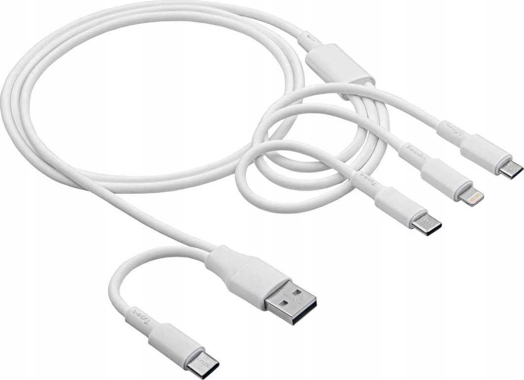 Usb 52 Akyga USB-A + USB-C - USB-C + microUSB + Lightning 1.2 m Biały (AK-USB ...