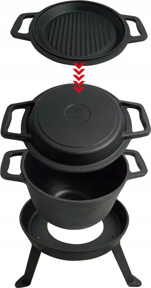 KingHoff KOCIOŁEK ŻELIWNY MYŚLIWSKI 12L Z PATELNIĄ GRILL 2 W 1 KINGHOFF KH-1842 1