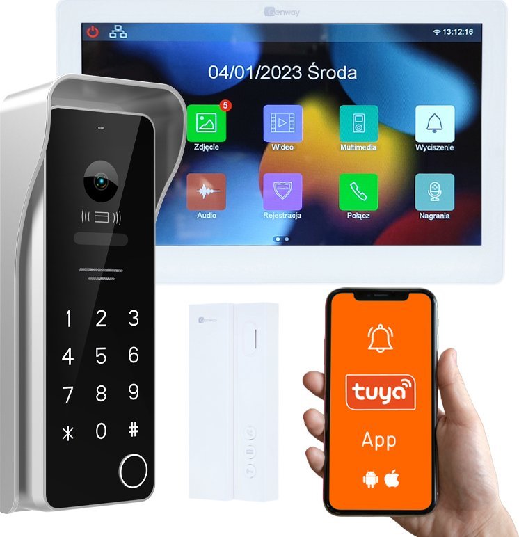 Genway Zestaw wideodomofonowy 2 żyłowy ze słuchawką i monitorem dotykowym 7" WiFi Tuya 1