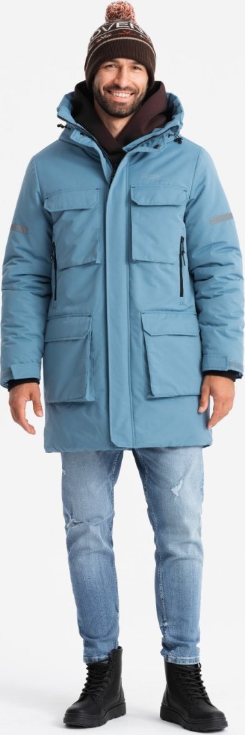 Kurtka męska Ombre Ocieplana długa męska kurtka z odblaskowymi elementami  niebieska V4 OM-JALJ-0169 L 1