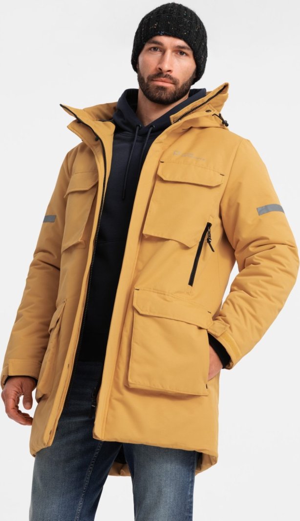 Kurtka męska Ombre Długa ocieplana męska kurtka z odblaskowymi elementami  żółta V2 OM-JALJ-0169 XXL 1