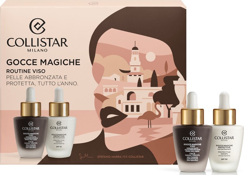 Collistar Veido priežiūros rinkinys Collistar: įdegio priemonė, 30 ml + Gocce Magiche Protettive apsauginis serumas SPF50, 30 ml 1