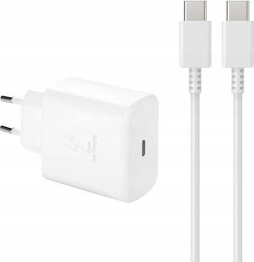 Ładowarka . ŁADOWARKA SIECIOWA 45W BIAŁA PD TYP-C SINGLE (22) + KABEL TYP-C DO TYP-C 1