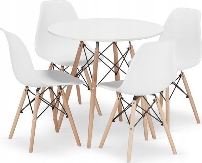 Leobert Zestaw stół okrągły TODI 80cm biały + 4 krzesła OSAKA białe 1