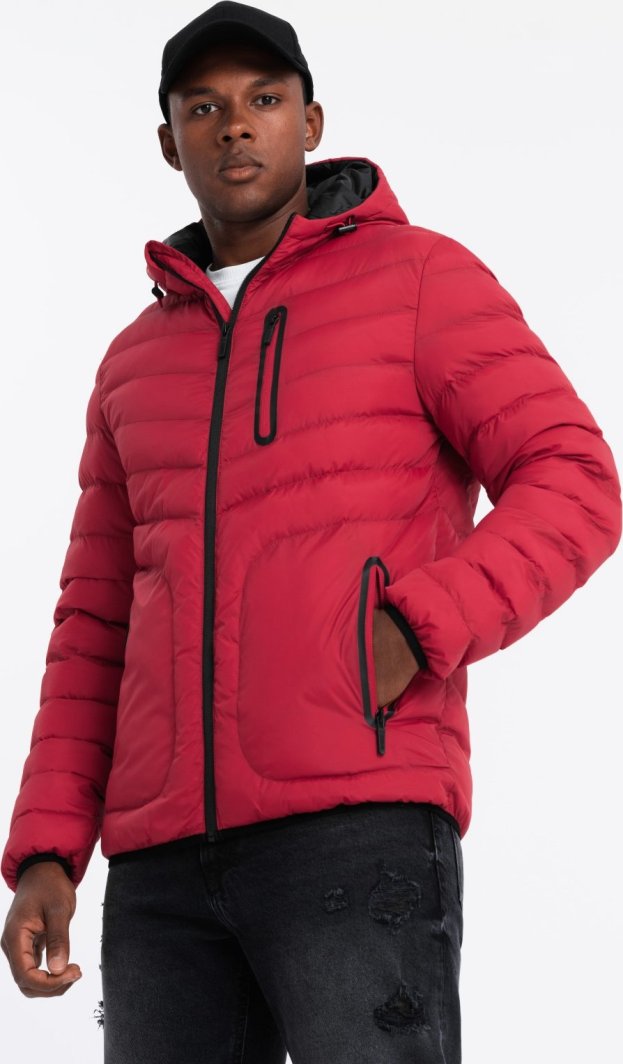 Kurtka męska Ombre Pikowana sportowa kurtka męska z kontrastowym zamkiem  czerwona V8 OM-JALP-0179 S 1