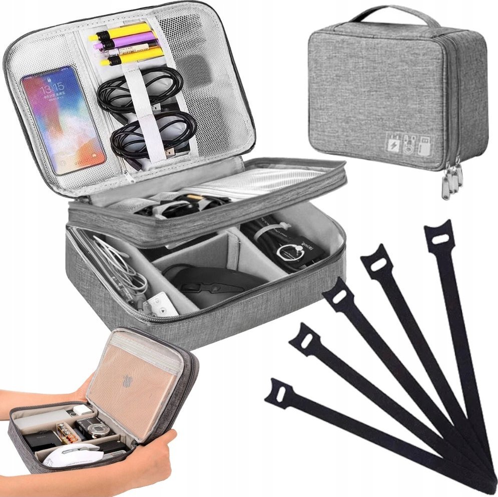 Wobell ORGANIZER PODRÓŻNY TORBA NA KABLE ŁADOWARKI AKCESORIA +5 RZEPÓW 1
