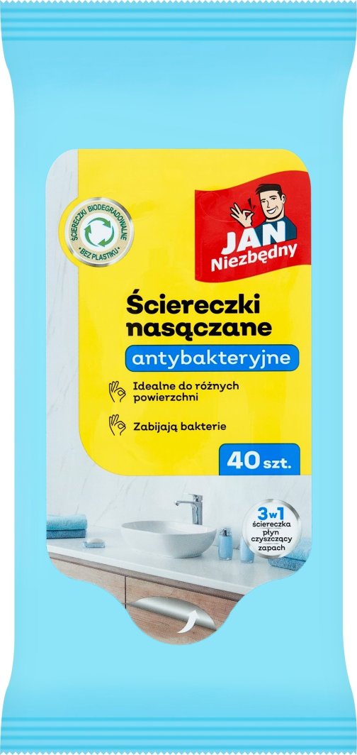 JAN Niezbędny Ściereczki nasączane JAN NIEZBĘDNY, antybakteryjne, 40 szt. 1