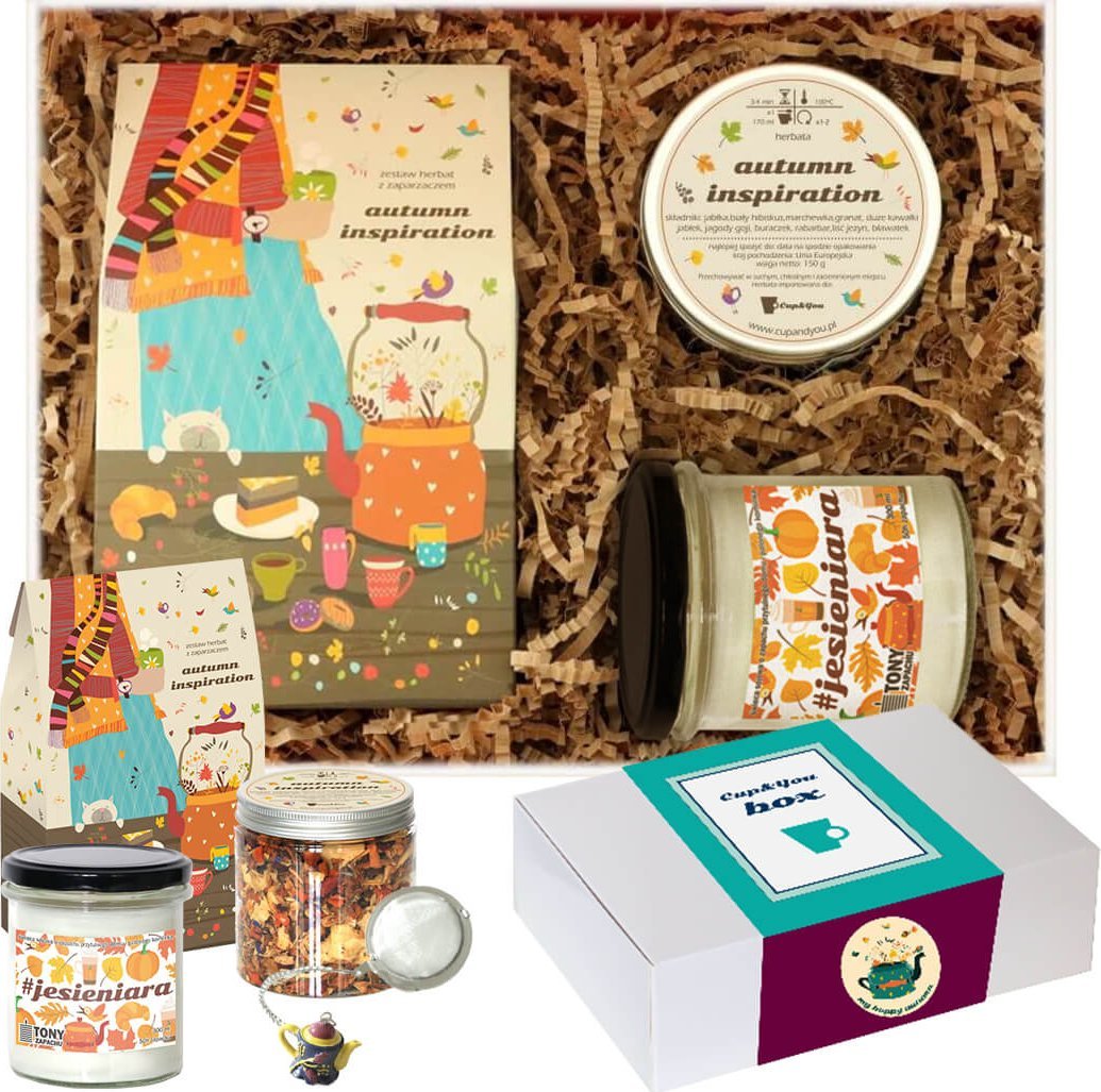 Cup&You Jesienny Box AUTUMN INSPIRATION- 10 sypanych herbat 10x5g z uroczym zaparzaczem z zawieszką, herbata Autumn inspiration ,sojowa świeca #Jesieniara 1