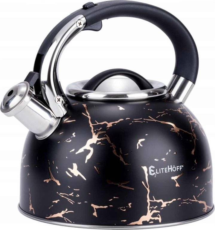 Elitehoff Czajnik tradycyjny stalowy 3 L czarny marmur z gwizdkiem indukcja gaz Elitehof E 5155 1