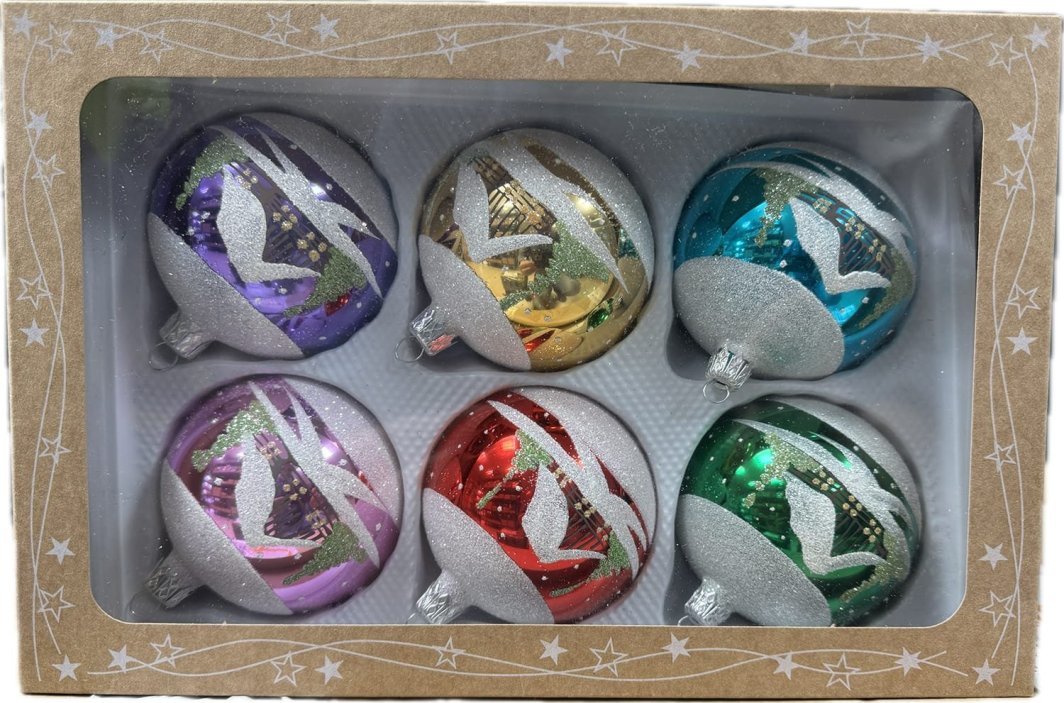 P.O.Ch. s.c. Grześkowiak Bombki szklane 8cm 6 sztuk Ręcznie zdobione. Produkt polski (kolorowe) 1