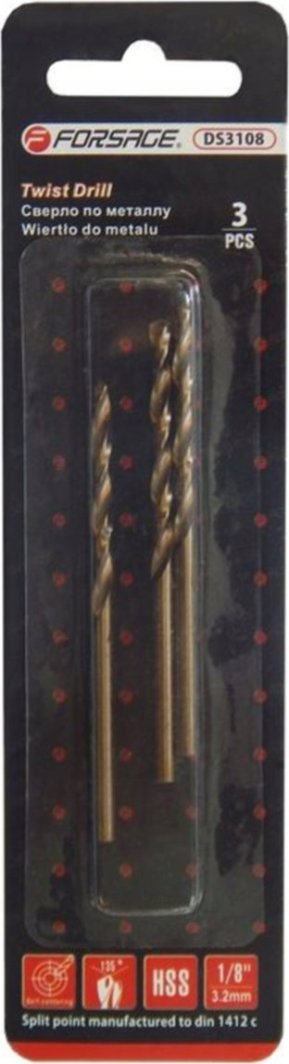 Forsage kobaltové vrtáky do kovu 3,2 mm, 3 ks FS-19828