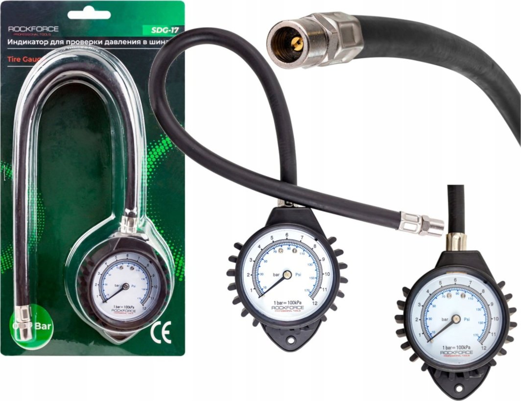 Manometer na meranie tlaku v pneumatikách Rockforce 0–12 bar FS-57062