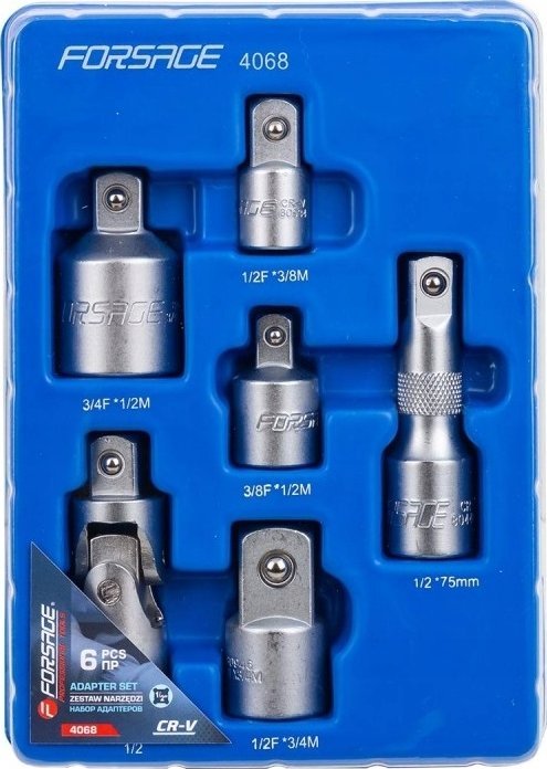 Detail produktu Forsage sada redukčných adaptérov na račňu s kardánom a predlžovacím nástavcom 1/2" 6 ks FS-58294
