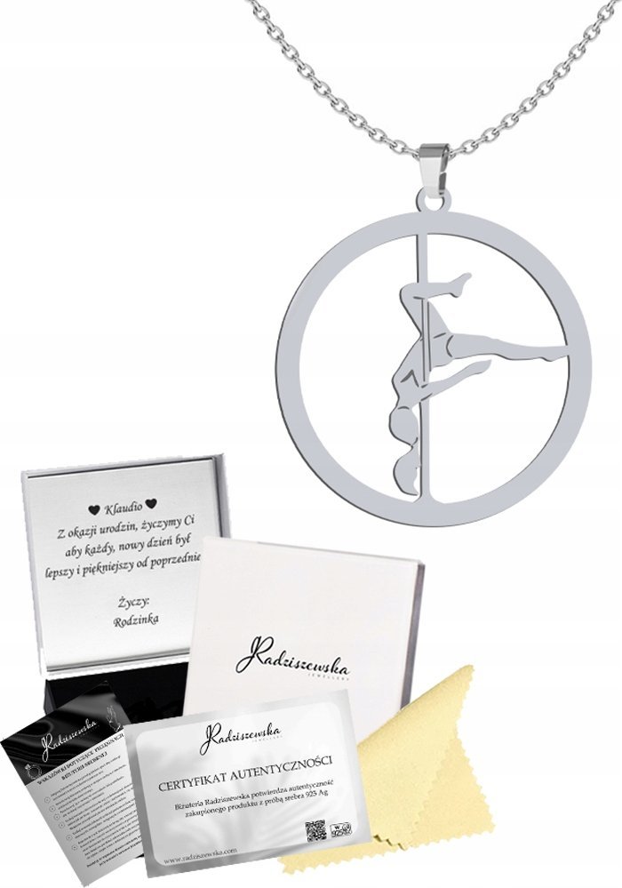 Radziszewska Jewellery Naszyjnik Srebrny Pole Dance Łańcuszek 925 Prezent Kobieta GRAWER GRATIS