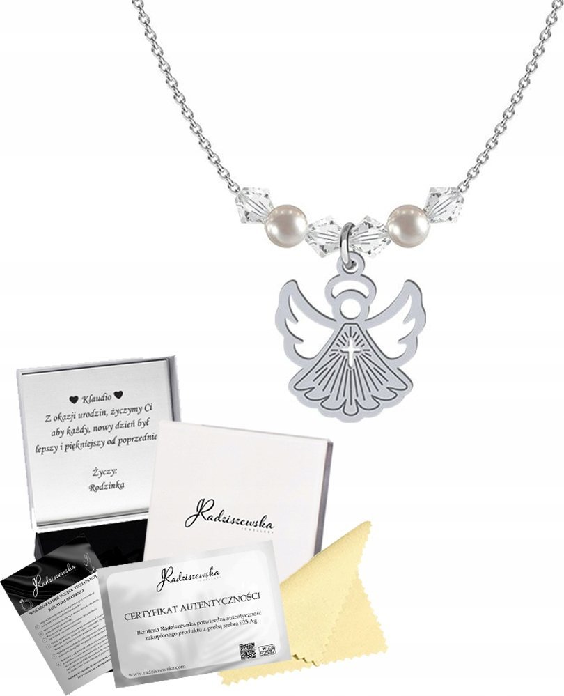 Radziszewska Jewellery Naszyjnik z Aniołkiem na KOMUNIĘ Łańcuszek SREBRO 925 ŻYCZENIA GRATIS 1