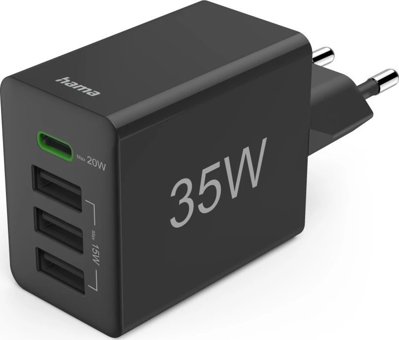 Ładowarka Hama HAMA ŁADOWARKA SIECIOWA 35W (3X USB- A, 1X USB-C), CZARNA 1