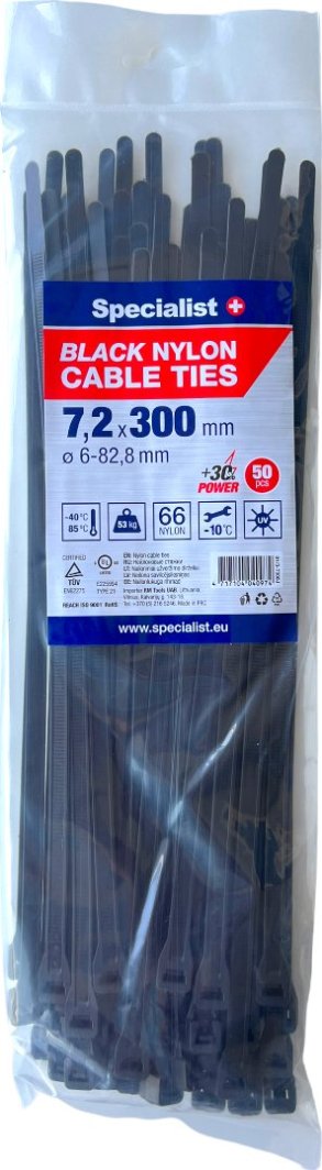 Specialist+ SPECIALIST+ nylon. strap, black, 7.2x300 mm, 50 pcs.