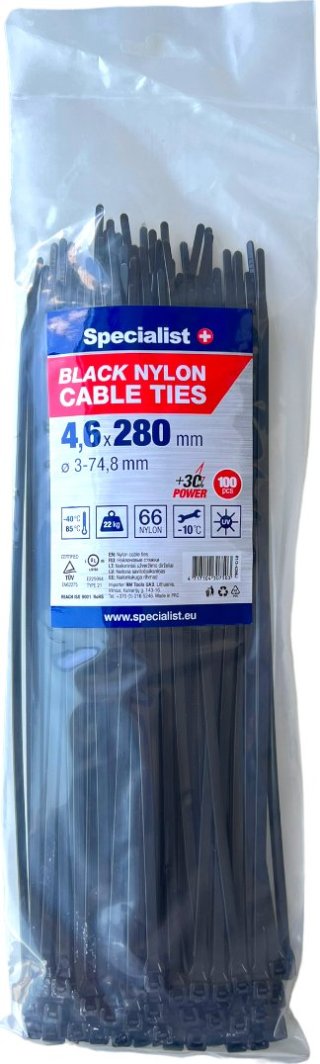 Specialist+ SPECIALIST+ nylon. strap, black, 4.6x280 mm, 100 pcs.