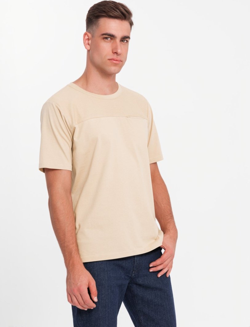 T-shirt męski LOOSE FIT z kieszonką  beżowy V1 OM-TSCT-0171 L 1