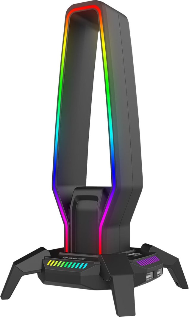 Marvo Podświetlany stojak na słuchawki KOBE 30, 3x USB 2.0 HUB, czarny 1