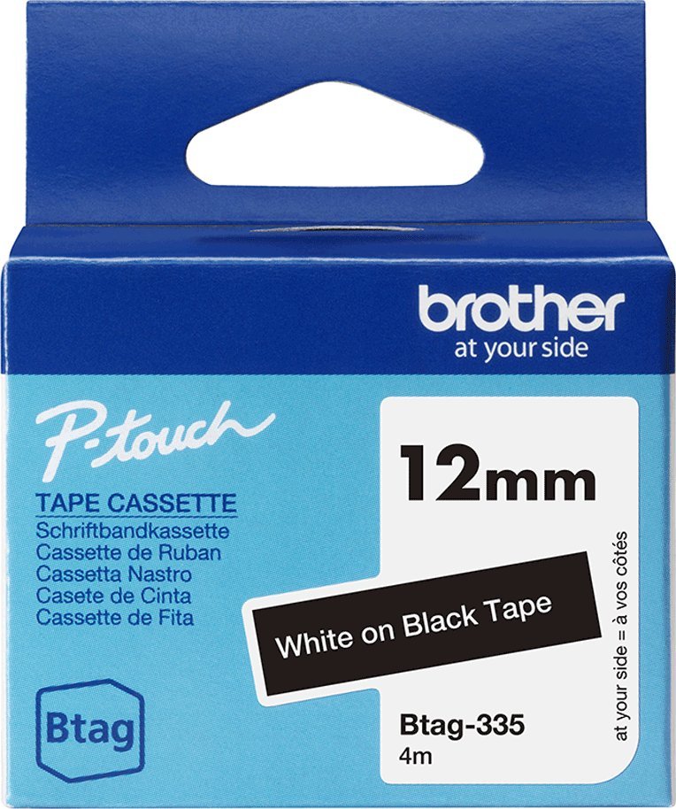 Brother BTAG-335 taśmy do etykietowania Biały na czarnym 1