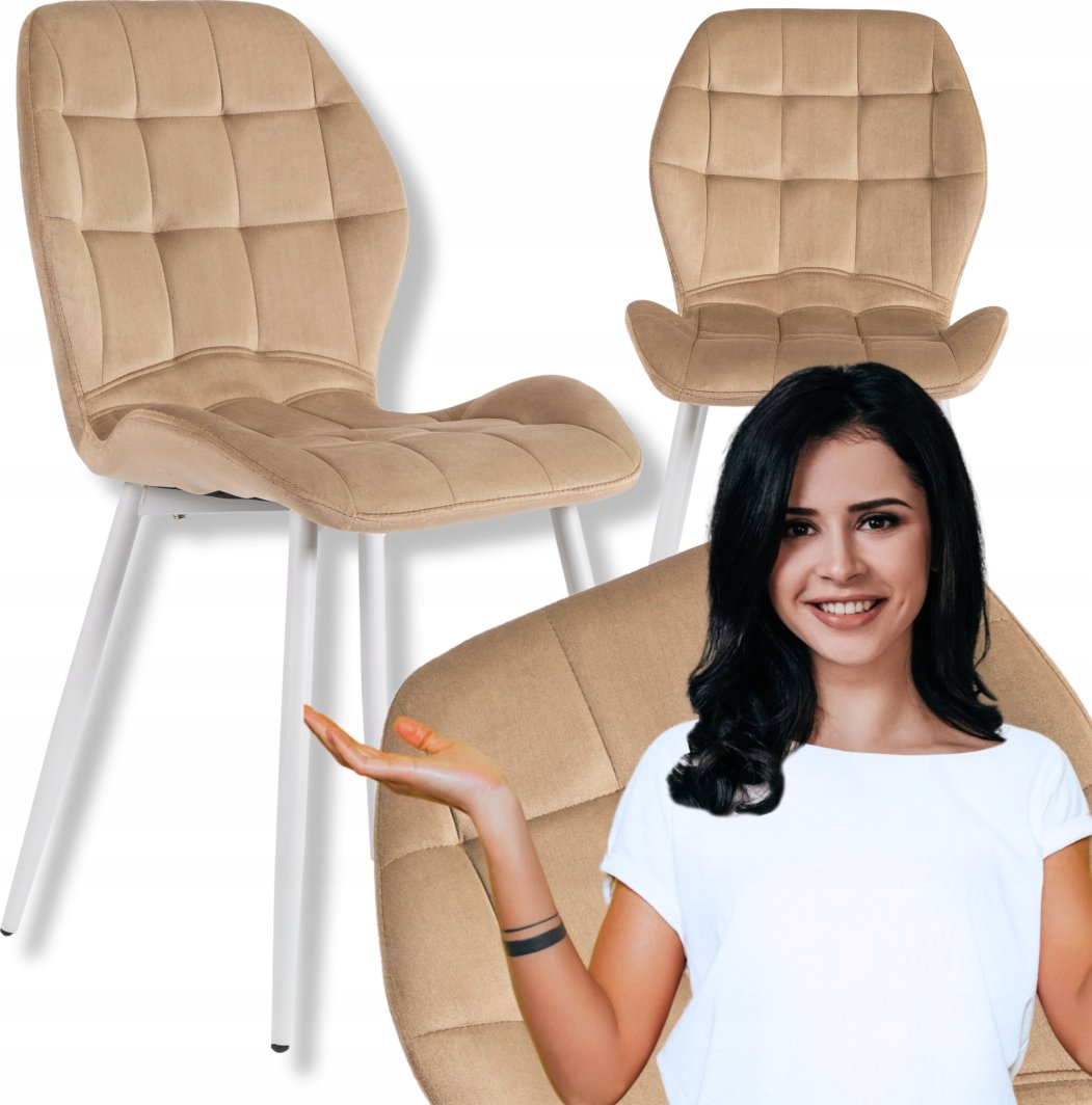 Krzesło Tapicerowane Welurowe Beż LUCKY Kuchenne Do Jadalni Kuchni Salonu 1