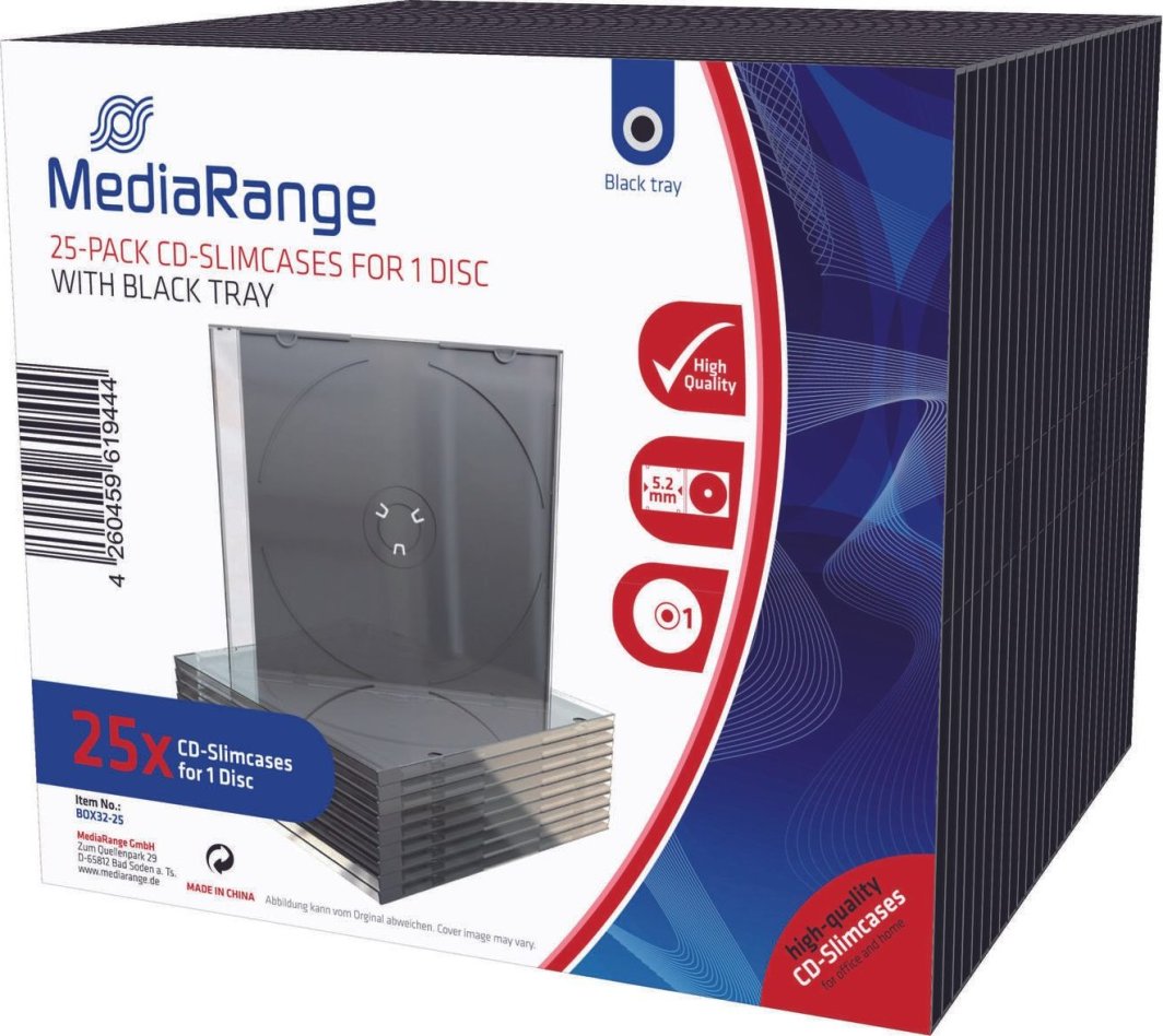 MediaRange CD-Slimcases f. 1 Disc m. schwarz Tray 25er-Pack 1