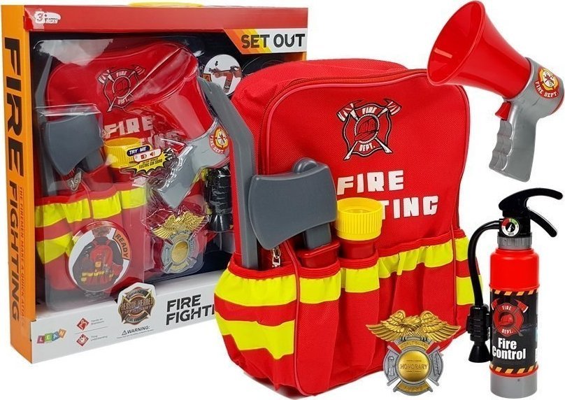 Zestaw Strażaka Plecak Latarka Gaśnica Megafon Akcesoria Czerwony LEAN Toys 1