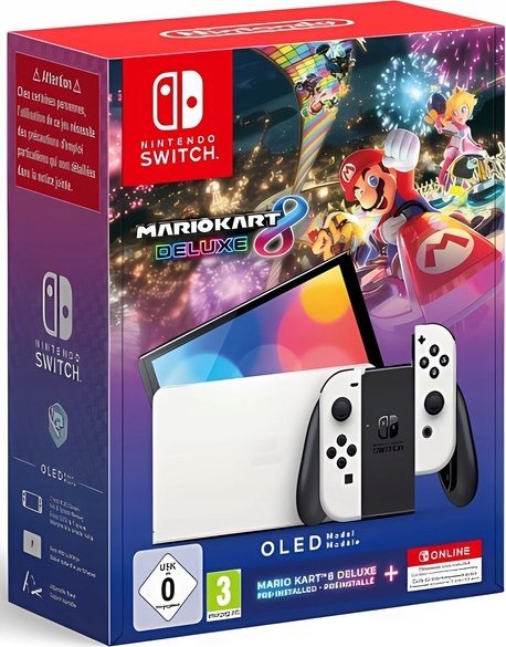 Switch OLED White + Mario Kart 8 Deluxe + 12 miesięcy NSO (NSH087