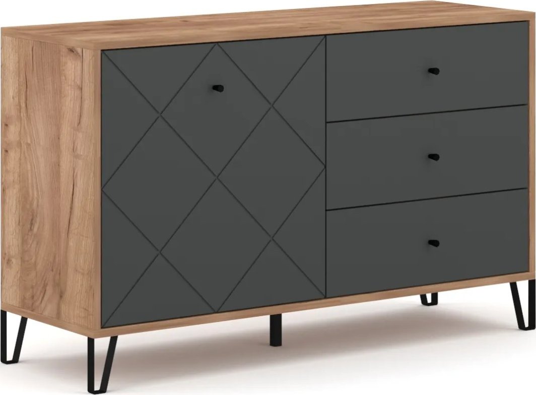 Komoda BILBAO 1D/3S dąb craft tobacco/grafit mat WIPMEB 1