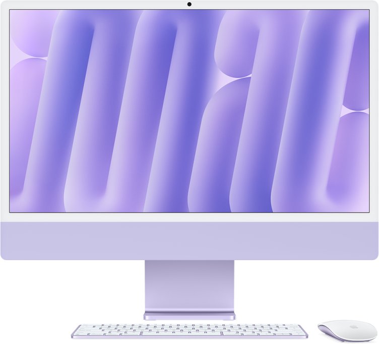 Komputer Apple iMac Z1K7 59,62cm 23,5Zoll Standardglas M4 10C CPU/10C GPU/16C N.E. 24GB 512GB SSD Gbit Eth MM MaKey TID DE Violett 1