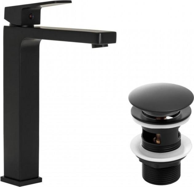Zestaw bateria umywalkowa stojąca i korek klik-klak czarny - Yoka 1