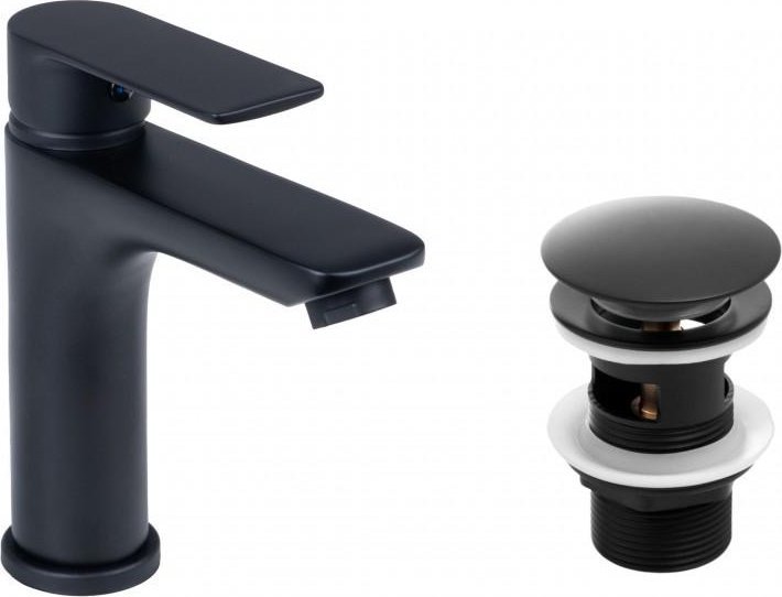 Zestaw bateria umywalkowa stojąca i korek klik-klak czarny - Yoka 1